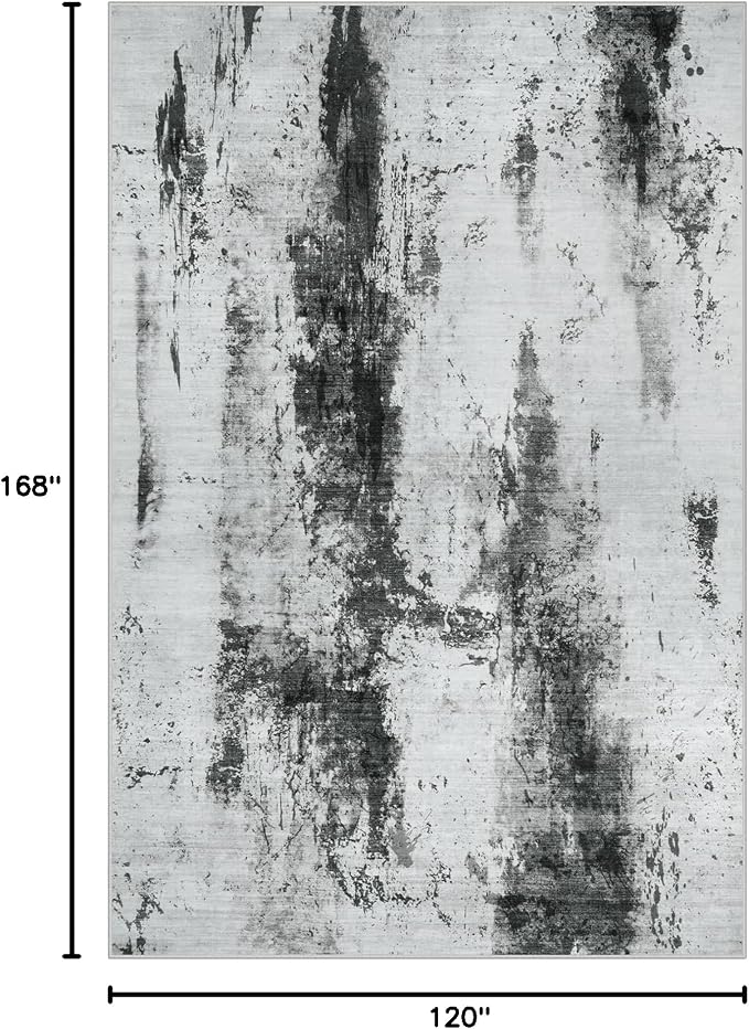 10x14 Area Rugs Washable Rug: Modern Abstract Living Room Rug Soft Anti-Skid Thin Carpet Indoor Floor Non-Shedding Carpets for Bedroom Dining Room Farmhouse Nursery Home Office Black White Grey - Image 2