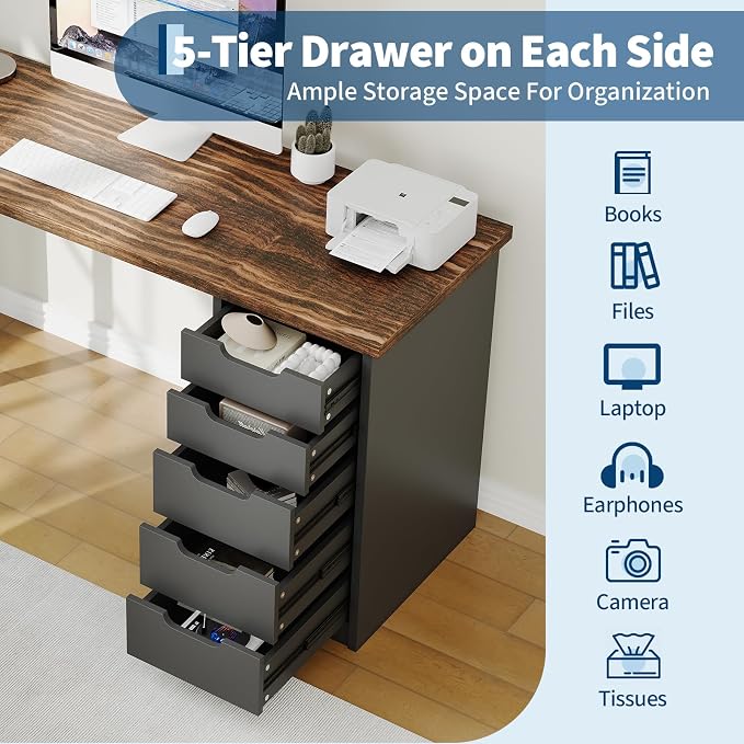 Garvee Computer Desk with 5 Drawers, 47 Inch Modern Simple Study Writing Desk with Storage, Rustic Home Office Desk, Reversible Computer Desk for Small Spaces, Apartments, Dorms, Brown+Black - Image 5