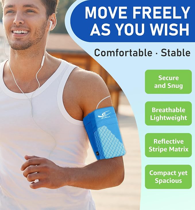 HiRui Universal Sports Armband Cell Phone Armband Sleeves Running Armband for Exercise Workout, Compatible with iPhone 17/17Plus/Pro/16/15/15Plus/14 Samsung Galaxy All Phones (Small, Blue) - Image 2
