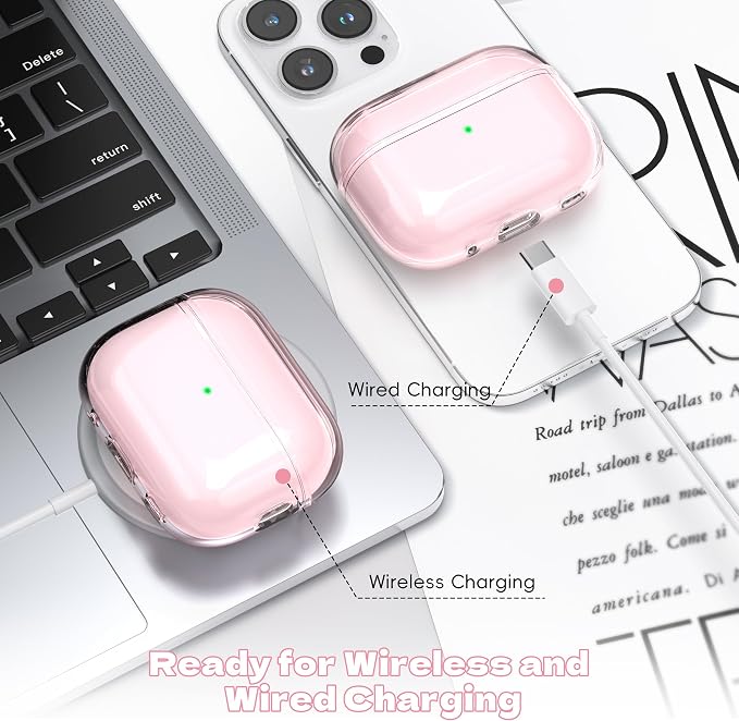 for Airpods Pro 2 Case Cover, Compatible with Airpods Pro Case 2nd Gen USB C Charging Port, Clear Soft Transparent Military Grade Shockproof Case, Clear Pink - Image 7