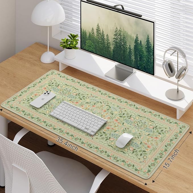 iCasso Desk Mat for Keyboard, Large Mouse Pad,35.4x15.7in,Light Green | Desk Pad for Home Office Decor Supplies, Desk Accessories, Non-Slip Mousepad with Stitched Edge, Smooth Water-Resistant - Image 2