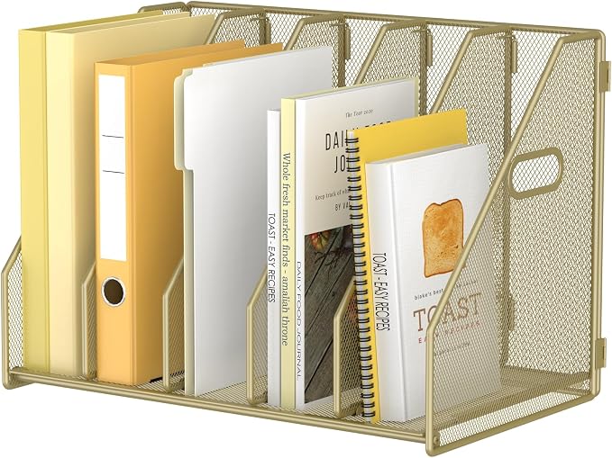 MINDEPOT Desk File Organizer Folder Holder with 5 Vertical for Office, Gold by MINDEPOT