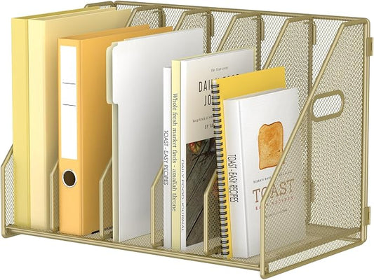 MINDEPOT Desk File Organizer Folder Holder with 5 Vertical for Office, Gold by MINDEPOT