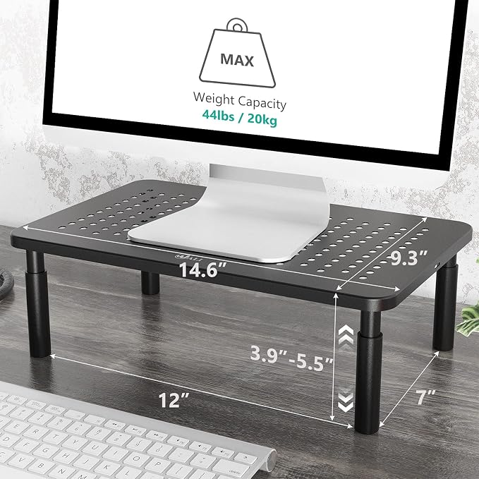 WALI Desk Organizer, 1 Tier Computer Monitor Stand for Desk, Desk Monitor Riser 3 Height Adjustable, Laptop Stand Underneath Storage for Office, Home, School Supplies (STT003), 1 Pack, Black - Image 3