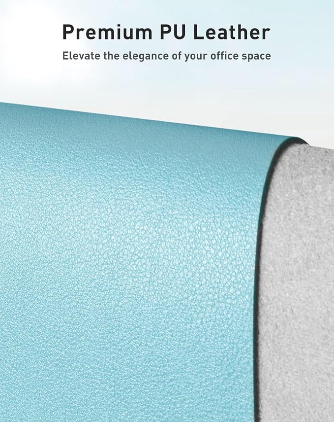 Aothia Faux Leather Desk Mat - Large Mouse Pad, Non-Slip PU Leather Blotter, Waterproof Writing Surface for Office and Home (Blue Topaz, 40" x 24") - Image 2