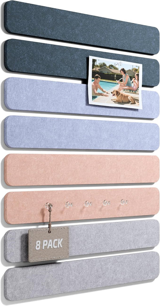 Fluxynara 13" x 2" Felt Wall Panels, Heather Grey | 8-Pack Includes 50 Push Pins and Adhesive Tabs for Photos, Notes and Decor in Bedroom Doors, Home Office or Studios by FLUXYNARA