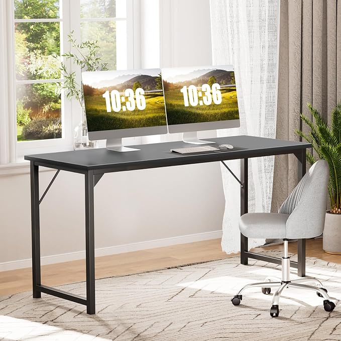 Sweetcrispy 63-Inch Small Computer Desk for Bedroom, Black | Gaming Writing Work and Study Desk for Home Office, Sturdy Metal Frame and Compact Modern Design with X-Shaped - Image 6