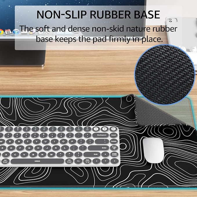 KTRIO Large Gaming Mouse Pad, Desk Mat, 31.5 x 11.8 in, Black Topographic, XL - Image 4