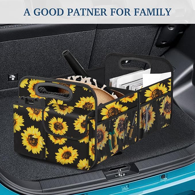 Femuar Car Trunk Organizer, Car Storage Organizer with Large Capacity Waterproof Collapsible Trunk Organizer for Car Suv/Jeep/Sedan (Sunflower, Standard) - Image 7
