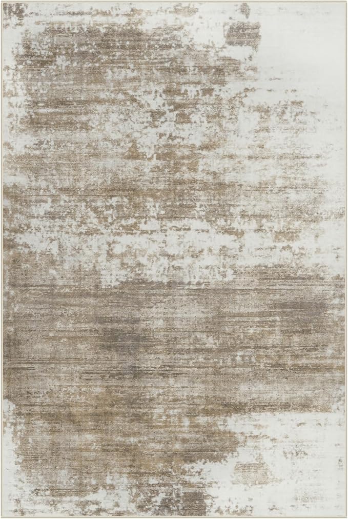 8x10 Area Rugs Washable Rug: Modern Abstract Living Room Rug Soft Anti-Skid Thin Carpet Indoor Floor Non-Shedding Carpets for Bedroom Dining Room Farmhouse Nursery Home Office Brown White - Image 2