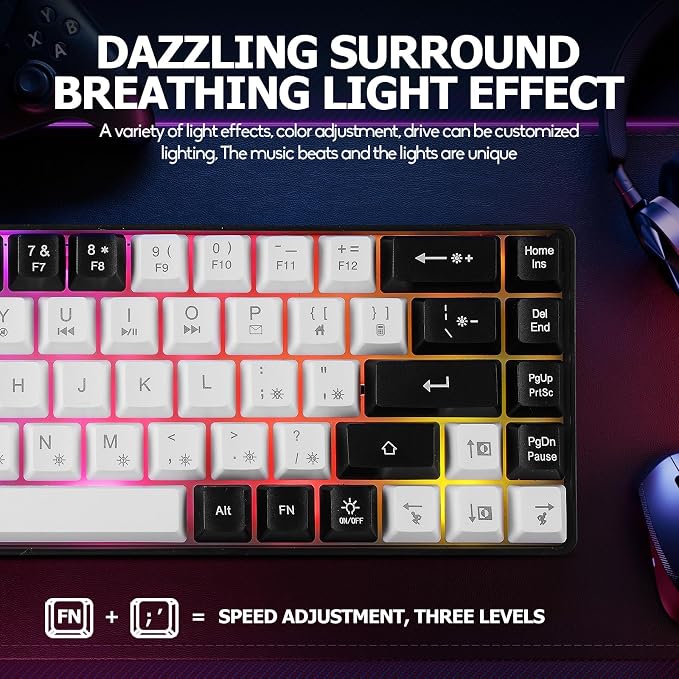 Guiheng Wired Portable 60% Mechanical Gaming Keyboard,RGB LED Backlit Compact 68 Keys Mini Wired Office Keyboard with Red Switch for Windows Laptop PC Mac - White - Image 4