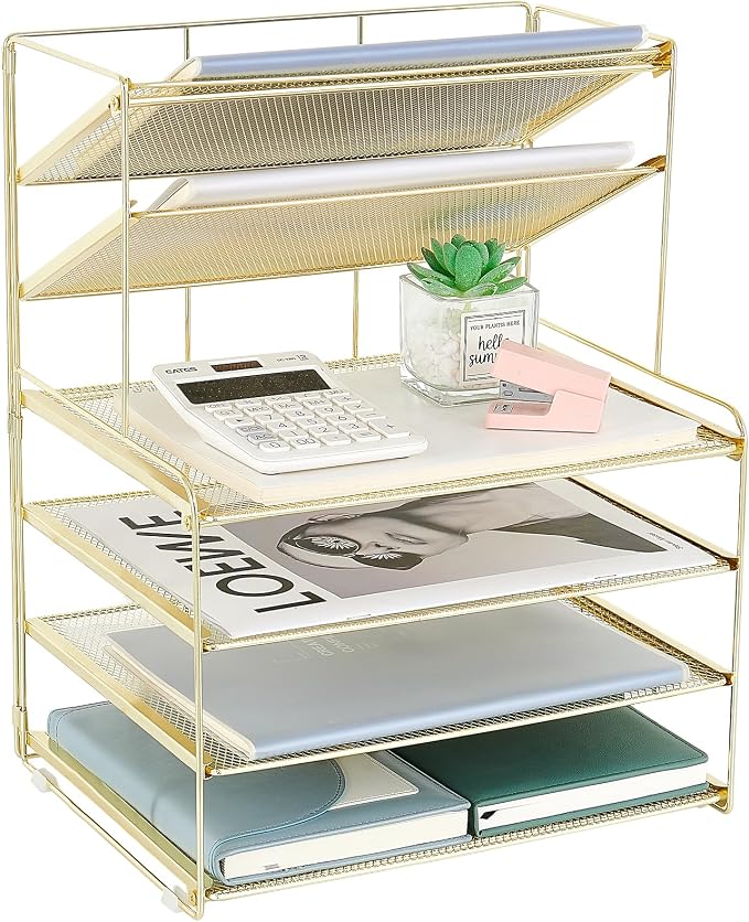 OPNICE Desk Organizer, 6-Tier Letter Tray Paper Organizer, Desktop File Organizer, Office Desk Accessories & Office Decor for Women, Workspace Organizer for Office Supplies(Gold) by OPNICE