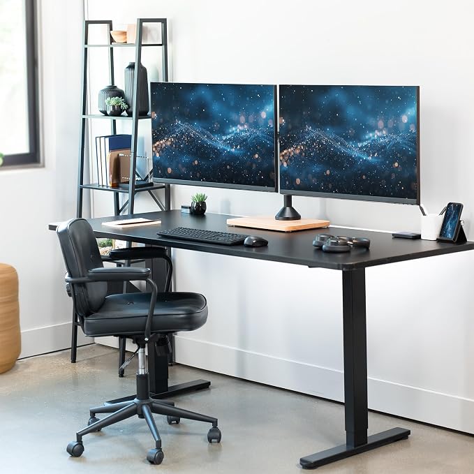 VIVO Dual Monitor Desk Stand for 13 to 32 inch Screens, STAND-V002FD-B | Articulating, Freestanding Adjustable Monitor Arm, Black with Wood Base, Computer Stand for 2 Monitors, Holds 22 lbs Each - Image 9