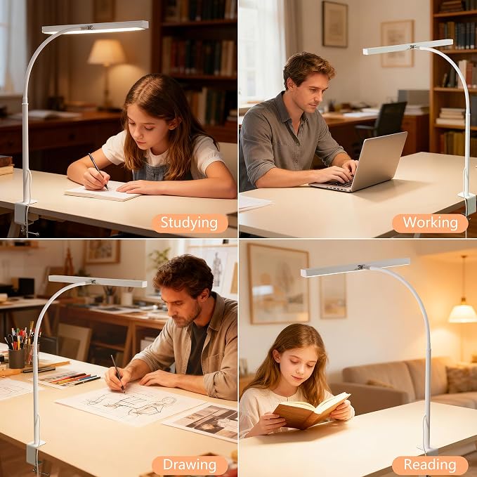 LED Desk Lamp for Office Home, Adjustable Flexible Eye-Caring Desk Light with,5 Modes 10 Brightness Adjustment, USB Adapter Desk Lamp with Clamp-T-W - Image 7