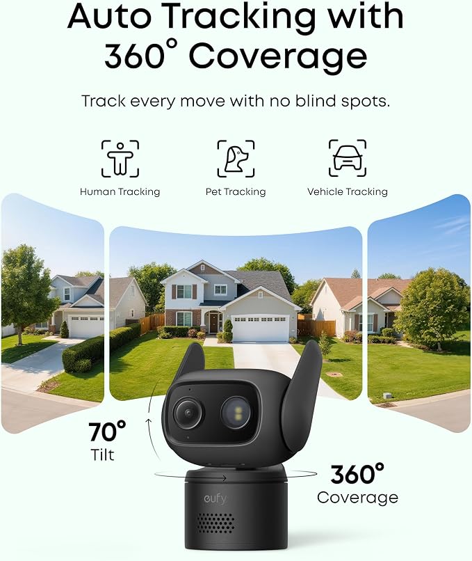 eufy Security Indoor/Outdoor Camera C31(2-Pack), P66, Spotlight-Free Color Night Vision, 360° Coverage View, AutoTracking,Human/Vehicle/Pet/Cry Detection, 24/7 Recording, Black (No Subscription) - Image 4