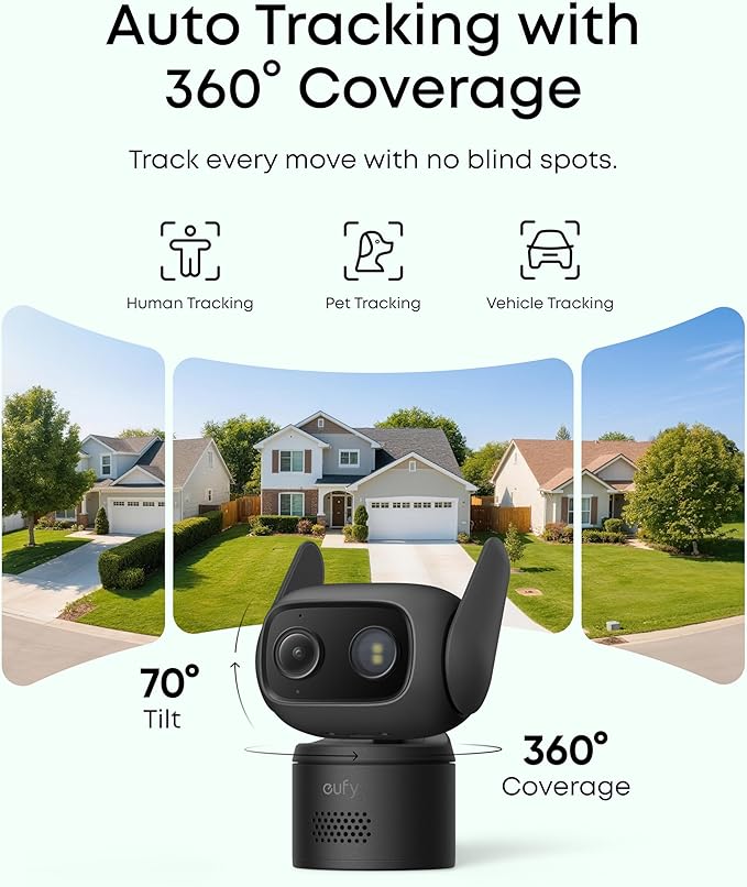eufy Security Indoor/Outdoor Camera C31, IP66, Spotlight-Free Color Night Vision,360° Coverage Pan and Tilt, AutoTracking,AI Human/Vehicle/Pet/Cry Detection,24/7 Recording,Black (No Subscription) - Image 4
