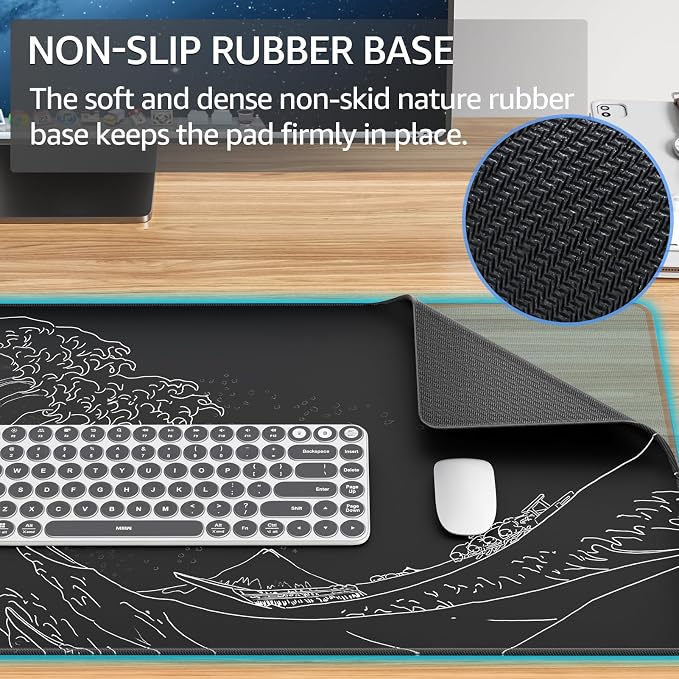 KTRIO Large Gaming Mouse Pad, Desk Mat, 31.5 x 15.7 in, Kanagawa Wave, XXL | Smooth Micro-Weave Surface, Artistic Pattern Design, Non-Slip Rubber Base, Durable Stitched Edges, Office & Home Use - Image 4