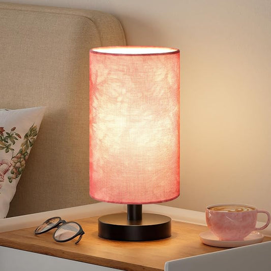 Fenmzee Small Table Lamps(Pink Shade - Black Base, 9" Inline Control) | 3000K LED Blub Included | 680 Lumens | Easy Assembly | Minimalist Design | E26 | for Kitchen | for Kids Room by Fenmzeelighting