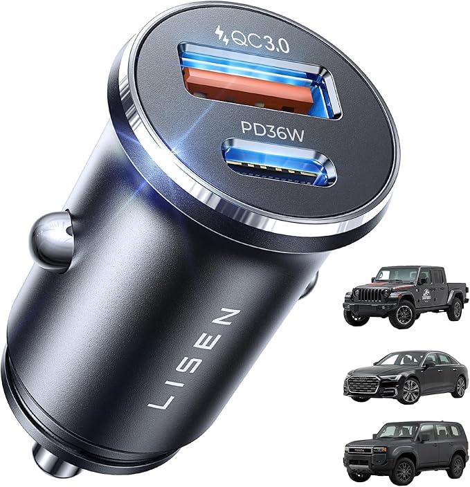 LISEN 69W Mini Cigarette Lighter Adapter Car Charger USB C Fast Charging | 12V Cigarette Lighter USB Car Charger Fast Charging Adapter, for iPhone 17 Pro Max 16 15 14 13 12 Plus Mini, Samsung S26 S25 by Lisen