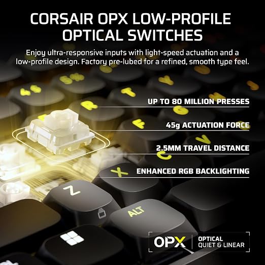 Corsair Vanguard AIR 99 Wireless Low-Profile Optical-Mechanical RGB Gaming Keyboard – QWERTY US, 99% Layout, OPX Switches, 8000Hz Hyper-Polling, Stream Deck Integration, Flashtap SOCD – Black - Image 4