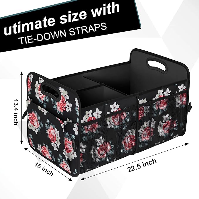 Femuar Car Trunk Organizer,Car Storage Organizer with 72L Large Capacity Waterproof Collapsible and 11 Pockets,Trunk Organizer for Car Suv/Jeep/Sedan, Large Size, Flower - Image 3