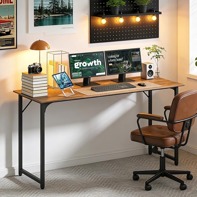 BestOffice Computer Desk,Home Office Desk, Modern Simple Style for Home Office Study Writing (Brown, 55 Inch) - Image 2