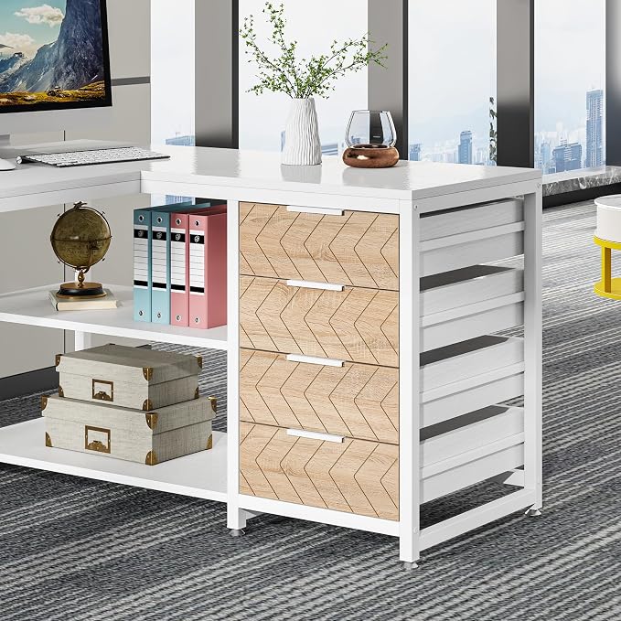 Tribesigns L Shaped Computer Desk with Storage Drawers, 59 inch Corner Desk with Shelves, Reversible L-Shaped Office Desk Study Writing Table Workstation for Home Office, White - Image 7