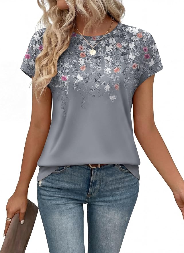 Alaroo Womens Summer Tops Short Sleeve Shirts Crew Neck Tshirt Cute Trendy Tunic Blouses (S-3XL) - Image 2