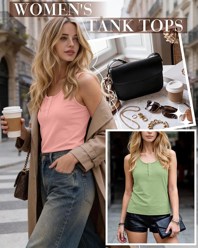 Ficerd 3 Pack Women's Henley Tank Tops Sleeveless Button Down Summer Shirts 2026 Casual Trendy Loose U Neck Tee Blouses - Image 3