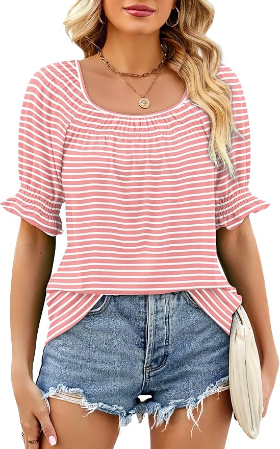 WIHOLL Womens Short Sleeve Square Neck Summer Tops Dressy Casual Blouses Trendy Clothes 2026 - Image 2