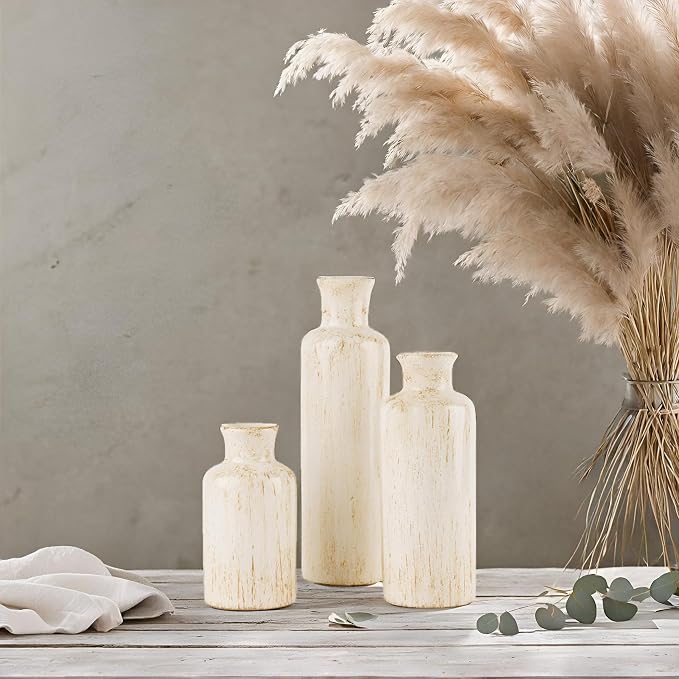 Creative Scents Rustic Luxe Vase Set - Vases for Decor, Perfect for Holding Pampas Grass, Dried/Fresh Flowers, Vases for Your Kitchen, Bedroom, Office, Living Room, Bathroom, or Shelf Decor - Image 2
