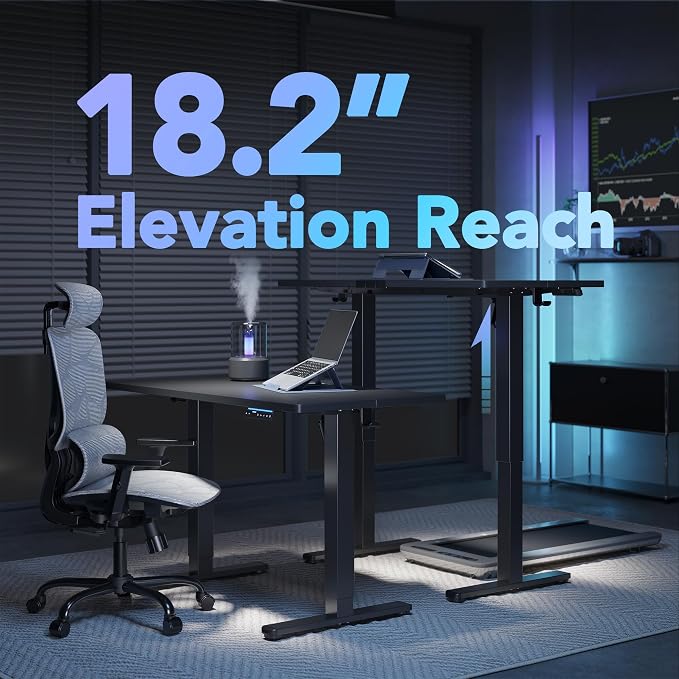 HUANUO 48" AI Smart Standing Desk with App-Synced Sedentary Reminders, Electric Height Adjustable Desk with Body-Data Ergonomic Presets, Voice Control Alexa/Google/Siri, 3 Memory Settings Table, Black - Image 9