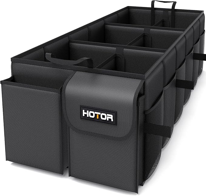 HOTOR Trunk Organizer - Car Organizer, Foldable Trunk organizer for SUVs & Sedans, Sturdy Car Organization for Car Accessories, Tools, Sundries, Black, 6 Compartments, 34.8"×16.0"×11.6" by HOTOR