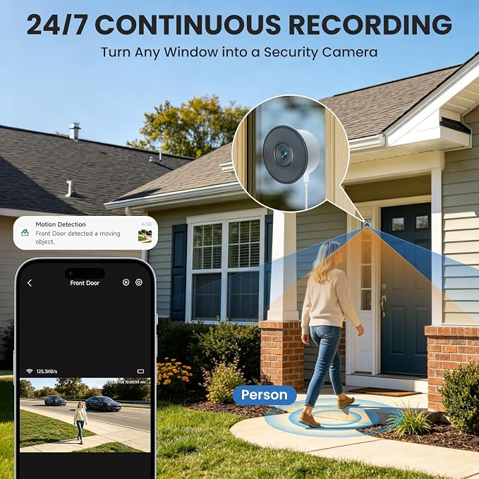SOLIOM 5MP Window Camera with LCD Touchscreen,Indoor Camera for Home Security Outdoor,24/7 Recording,Anti-Glare Color Night Vision,AI Motion Detection, No-Drill Install for Apartments & Rentals - Image 6