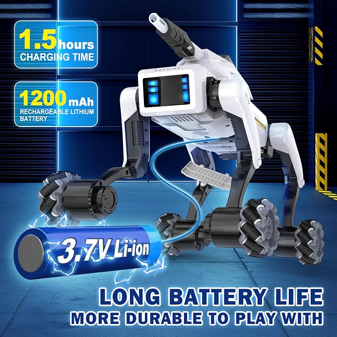 3 in 1 Robot Dog with Wheels Kit, 30+ Bionic Actions, Voice & Remote Control, Programmable Moves, Rechargeable Battery, All-Terrain Stunt Pet Toy for Kids(Removable Claw & Cannon) - Image 4