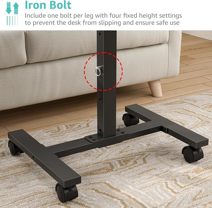 WINAZ Small Portable Laptop Rolling Desk - 24 Inch Mobile Computer Desk Adjustable Height on Wheels for Small Spaces, Couch Kids Desks End Side Table, Teacher Podium for Classroom, Rustic Brown - Image 8