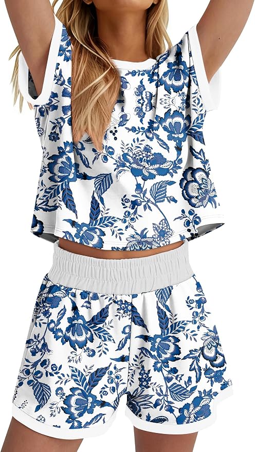 WIHOLL Two Piece Sets for Women Summer Lounge Short Sets Cap Sleeve Crew Neck Sweatsuit with Pocket XS-2XL - Image 4
