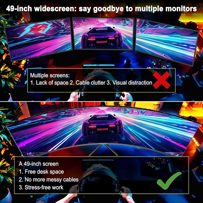 Amzfast 49 Inch Curved Monitor 120Hz DQHD (5120x1440) Ultrawide Gaming Monitor, 120% sRGB, 1500R, 1ms MPRT, HDR, Adaptive Sync, PIP/PBP, Height Adjustable, HDMI 2.0/DP 1.4, VESA 75x75, AMZG49C7U - Image 8