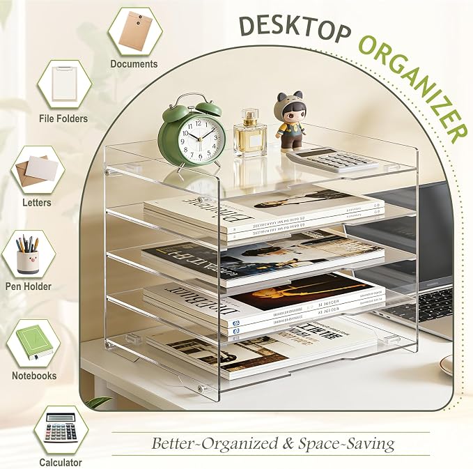 KKU 5 Tier Clear Acrylic Desk Organizer, Letter Tray Paper File Desk Organizer and Accessories For Office Supplies - Image 5