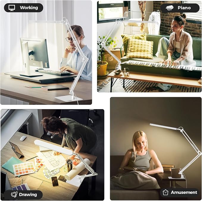 SKYLEO LED Desk Lamp with Slim Base - Adjustable Swing Arm Desk Light, Dimmable, Timer, Eye Protection, Memory Function, 1300LM, 12W, White - Image 6