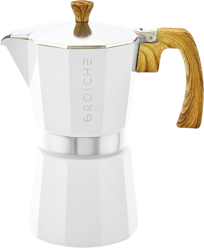 GROSCHE Milano Stovetop Espresso Maker Moka Pot 9 espresso Cup 15.2oz White | Cuban Coffee Maker And Italian Moka Pot For Stovetop Espresso; For Gas, Electric, And Propane Stoves With A Soft-Touch Handle - Image 4