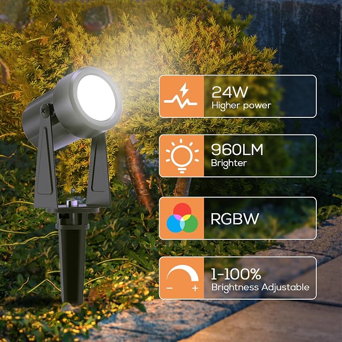 SUNTHIN Outdoor Landscape Lighting with Remote, RGBW Color Changing Spot Uplights, 8 Pack - Image 3