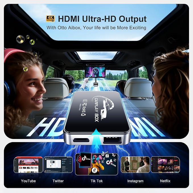 AI Box CarPlay, 3-in-1 Wireless CarPlay Adapter & Android Auto for OEM Wired Cars, Built-in Netflix/YouTube for Streaming, 5.8GHz WiFi, Convert Wired to Wireless, Plug & Play （4GB RAM+32GB ROM） - Image 5