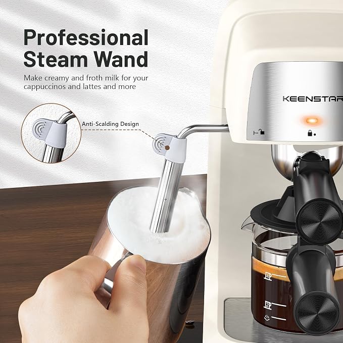 KEENSTAR 3.5Bar Espresso Machine with Milk Frother, 800W Compact Espresso and Cappuccino Maker, Preheating Function, 4-Cup Espresso Maker for Latte or Cappuccino, Gift for Coffee Lovers Upgrade | Milk Frother, 800W Fast Heating, Brew Latte & Cappuccino... - Image 3