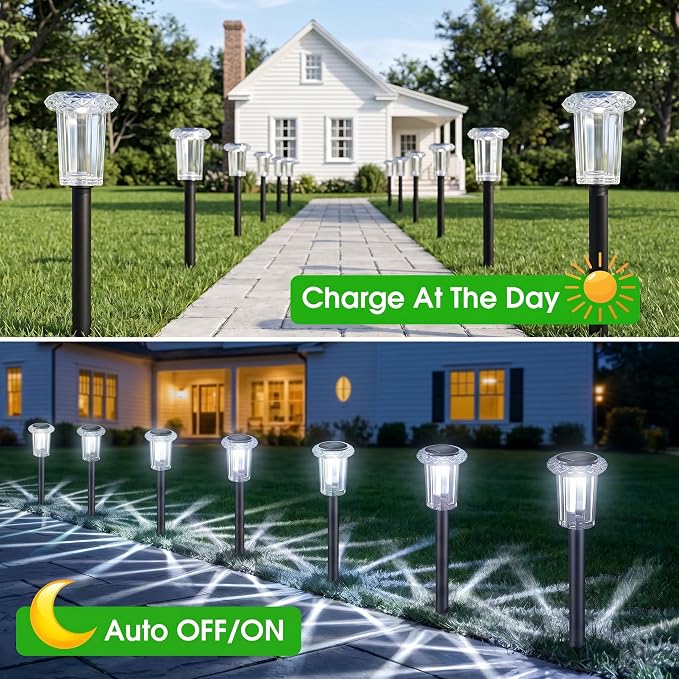 Eyrosa Solar Pathway Lights Outdoor Waterproof, 15 Pack Cool White Solar Garden Lights, Diamond-Cut Starlight Decor, Stake Lighting for Yard Path Walkway Driveway Patio Lawn Outside - Image 5