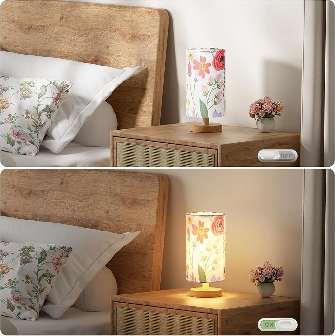 Fenmzee Small Table Lamps (Floral White Shade, 9" Inline Control) | 3000K LED Blub Included | 680 Lumens | Easy Assembly | Minimalist Design | E26 | for Kitchen | for Kids Room - Image 4