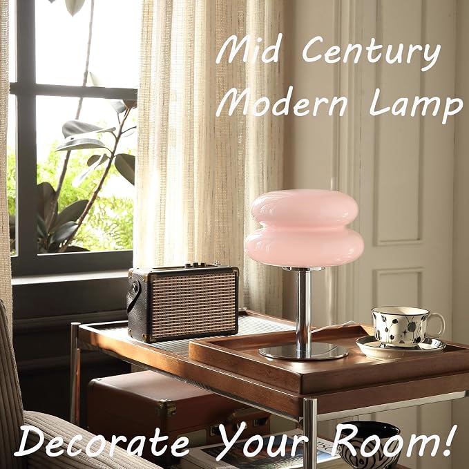 Glivpny Mushroom Lamp Table Lamp for Night Stands,Mid Century Modern Desk Lamps for Bedroom, Vintage Dimmable Bedside Small Cute Lamps, Cool Aesthetic House Warming Gifts New Home Decor (Pink) - Image 2