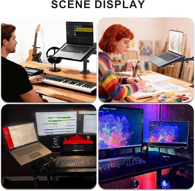WALI Laptop Desk Mount for 17 inch Notebook, Adjustable Single Monitor Arm with Laptop Holder for 32 inch Screen, Laptops Stand with Ventilated Tray, Up to 22 lbs, (M00LP), Black - Image 8