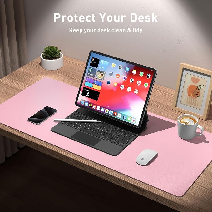Aothia Leather Desk Pad Protector, Office Desk Mat, Large Mouse Pad, Non-Slip PU Leather Desk Blotter, Laptop Desk Pad, Waterproof Desk Writing Pad for Office and Home (48"x17", Fairy Pink) - Image 3