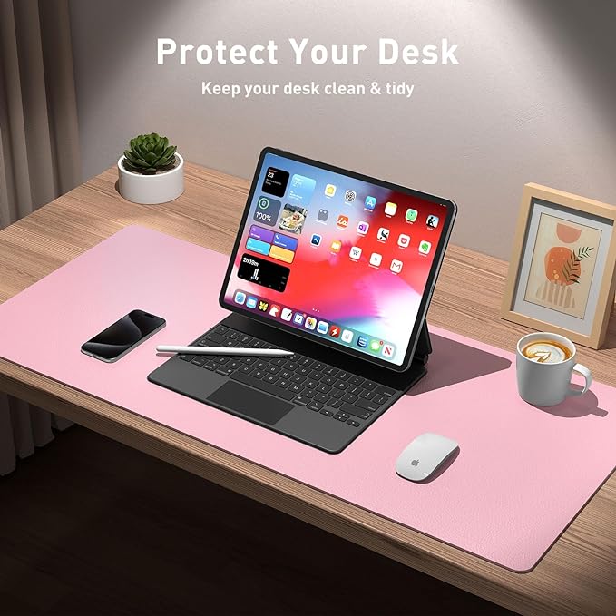Aothia Leather Desk Pad Protector, Mouse Pad, Office Desk Mat, Non-Slip PU Leather Desk Blotter, Laptop Desk Pad, Waterproof Desk Writing Pad for Office and Home (36" x 17", Fairy Pink) - Image 3